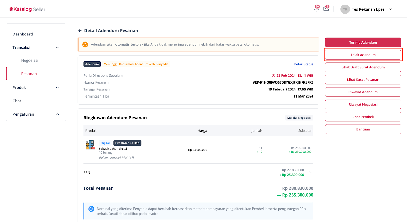 Adendum Pesanan – Pusat Bantuan INAPROC